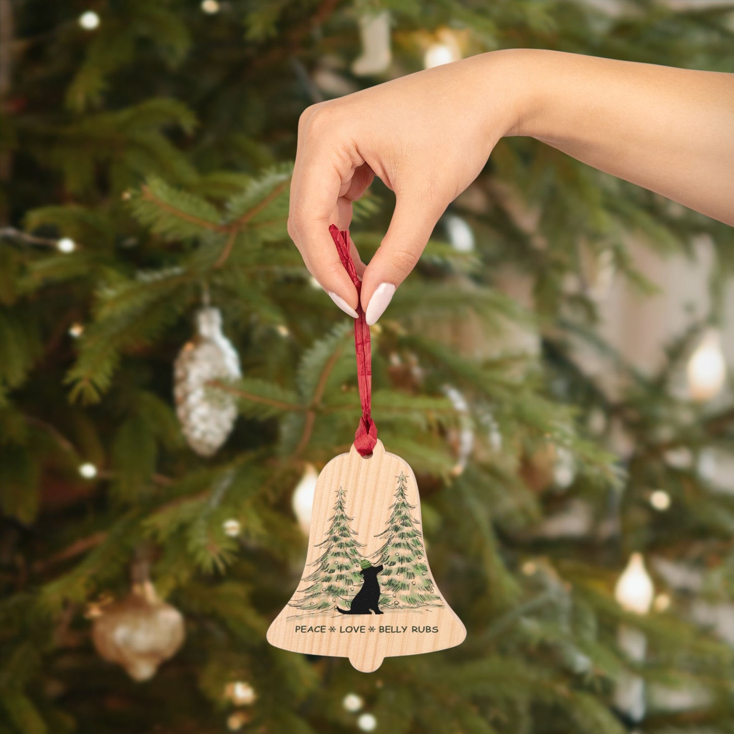 Wooden Ornament - Dog & Evergreen Trees