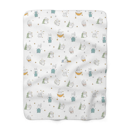 Whimsical Cat Pattern Fleece Blanket