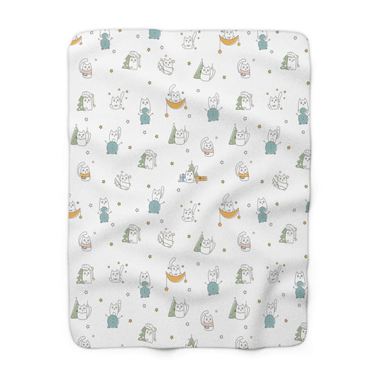 Whimsical Cat Pattern Fleece Blanket